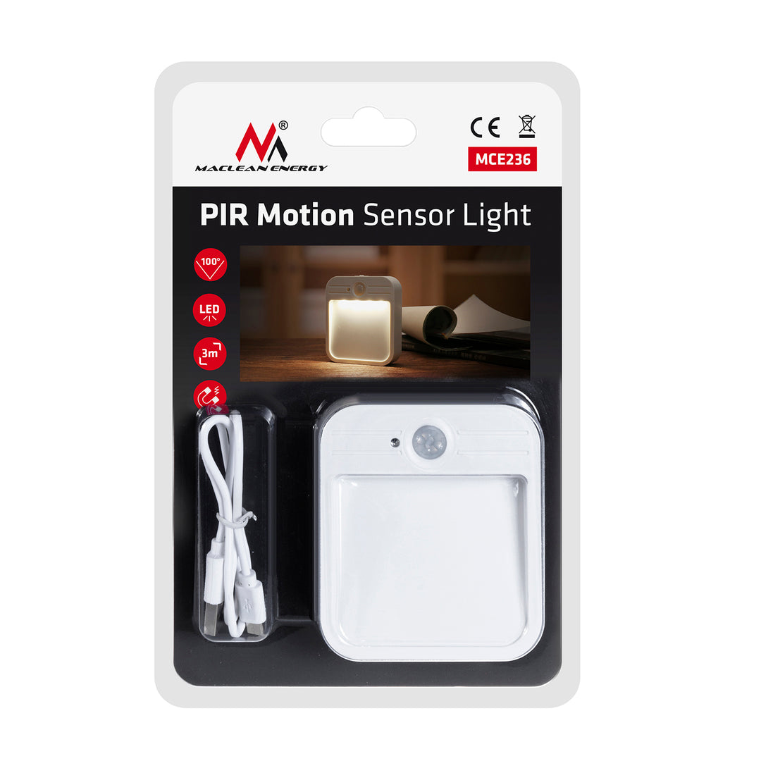 Maclean LED Trapverlichting, met bewegingsmelder, temp. 4000K, 3,7V/500mAh, 4 LED's, Bereik 3-4m, MCE236, 4 stuks