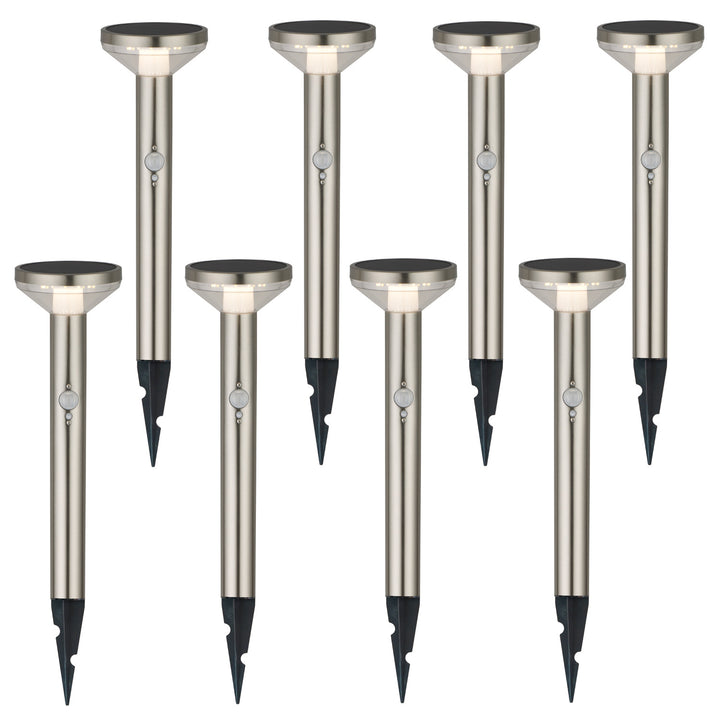 Maclean Solar LED Light, met sensor, 3 modi, plug-in, Li-ion 18650, IP44, 3,7V, 1200 mAh, mat chroom, MCE465 C/M, 8 stuks