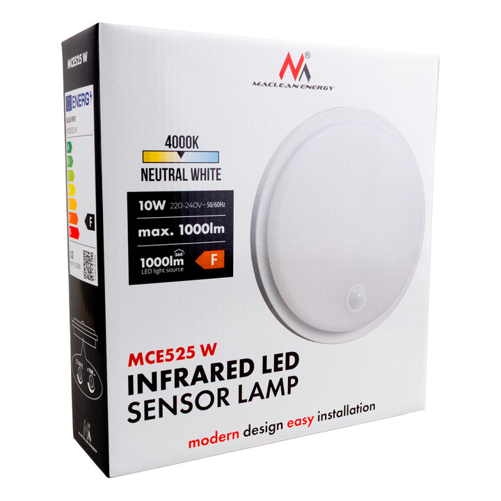LED-lamp met bewegingssensor Maclean, PIR-sensor, kleur wit, 10 W, IP65, 1000 lm, neutrale kleur, MCE525 W