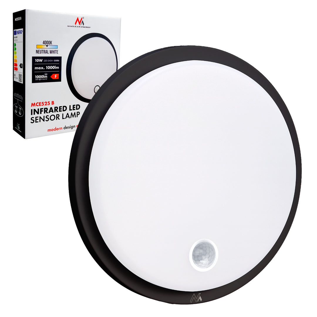LED-lamp met bewegingssensor Maclean, PIR-sensor, kleur zwart, 10 W, IP65, 1000 lm, neutrale kleur, MCE525 B