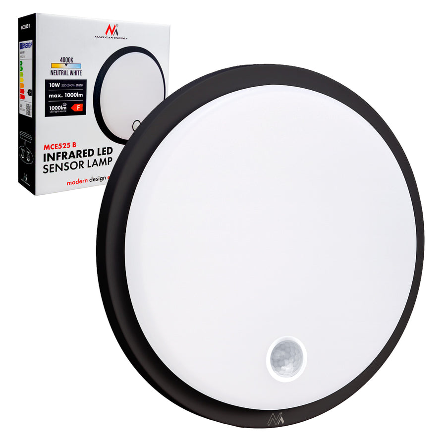 LED-lamp met bewegingssensor Maclean, PIR-sensor, kleur zwart, 10 W, IP65, 1000 lm, neutrale kleur, MCE525 B