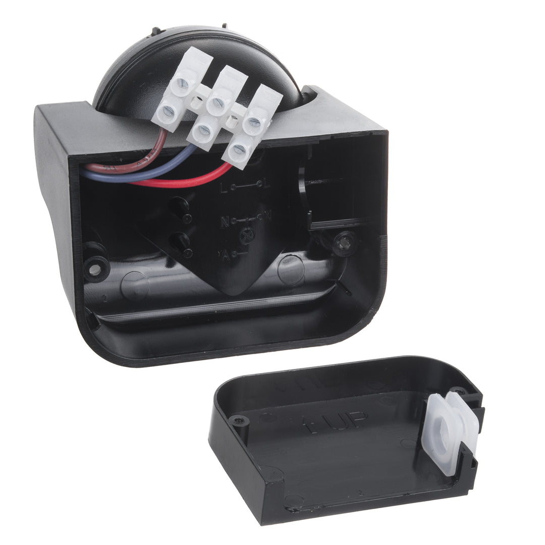 Maclean PIR-bewegingssensor, infrarood, IP44, zwart met zwarte afdekking, bereik 12 m, max. belasting 300/1200 W, MCE358 B/B