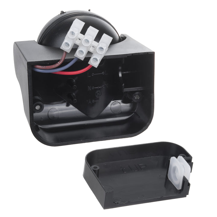 Maclean PIR-bewegingssensor, infrarood, IP44, zwart met zwarte afdekking, bereik 12 m, max. belasting 300/1200 W, MCE358 B/B