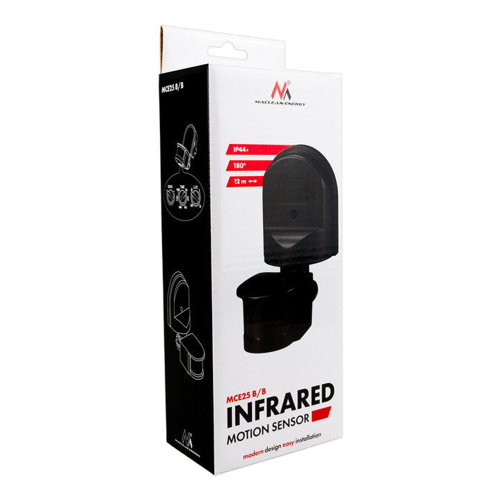Maclean wandbewegings- en schemersensor, 180°, max. 1200 W, zwart met zwarte afdekking, MCE25 B/B