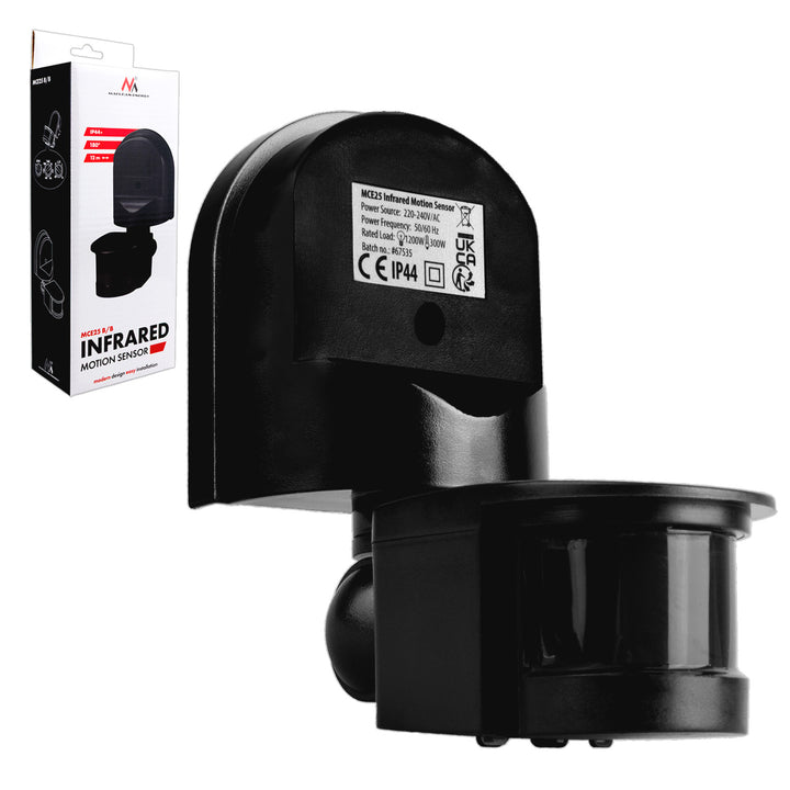 Maclean wandbewegings- en schemersensor, 180°, max. 1200 W, zwart met zwarte afdekking, MCE25 B/B