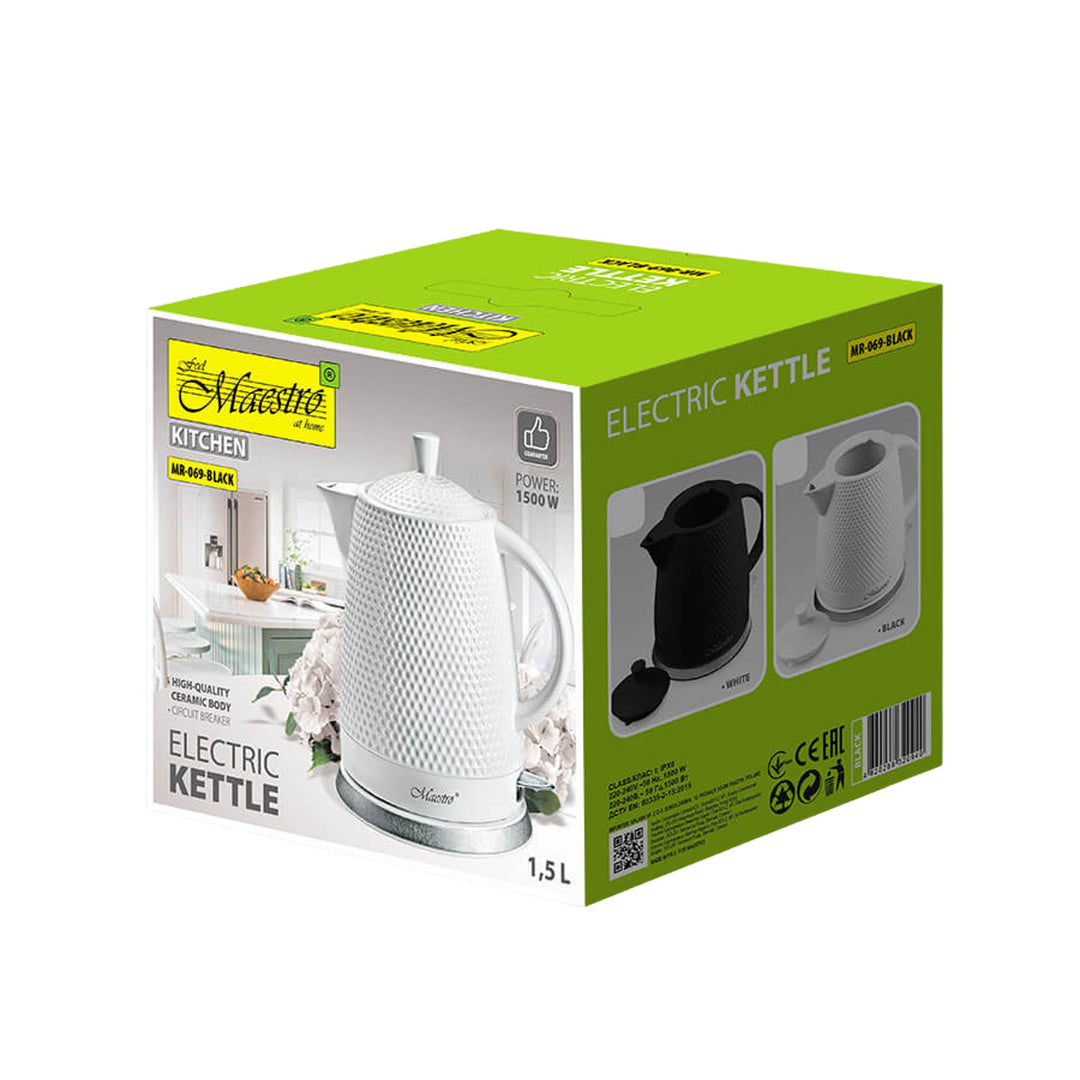 Maestro keramische waterkoker, inhoud 1,5 liter, 1500W, zwart, MR069 UK-stekker