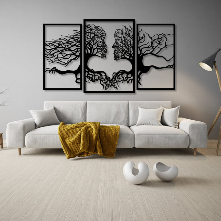 Eyoka opengewerkt schilderij, 3D wanddecoratie, 3D schilderij "Gezichten uit de bomen" 90x48cm Zwart
