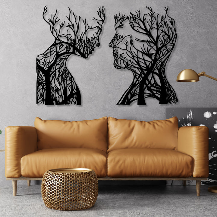 Opengewerkt schilderij, 3D wanddecoratie, 3D schilderij "Boomkoppen" 140x100cm Zwart