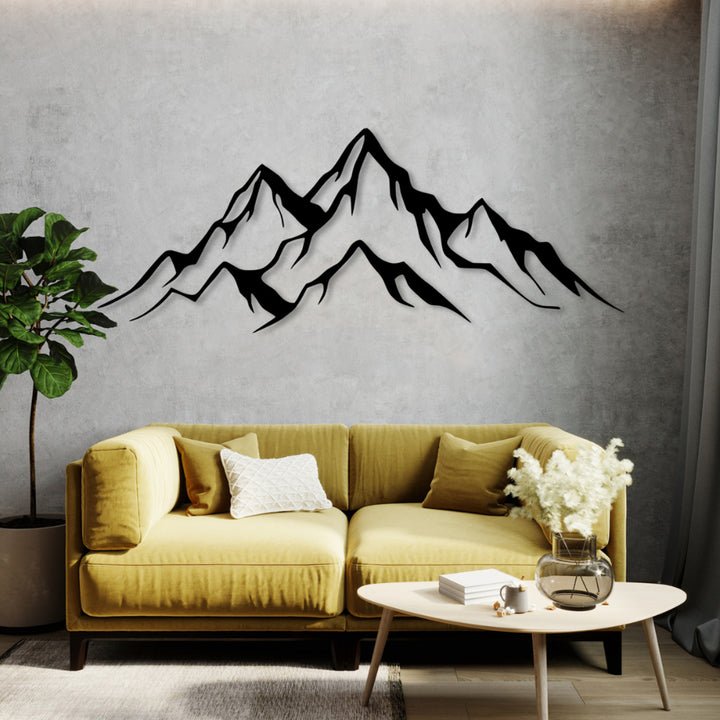 Opengewerkt schilderij, 3D wanddecoratie, 3D schilderij "Panorama van de Bergen" 200x68cm Zwart