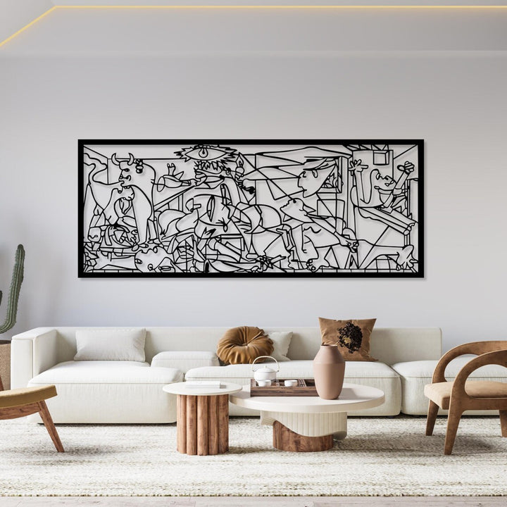 Opengewerkt schilderij, 3D wanddecoratie, 3D schilderij "Guernica van Pablo Picasso" 150x60cm Zwart