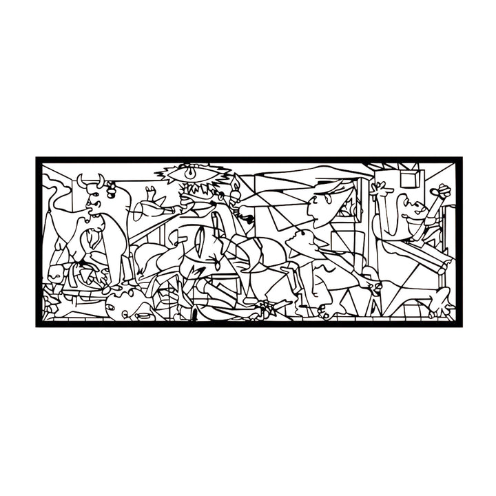 Opengewerkt schilderij, 3D wanddecoratie, 3D schilderij "Guernica van Pablo Picasso" 67x27cm Zwart