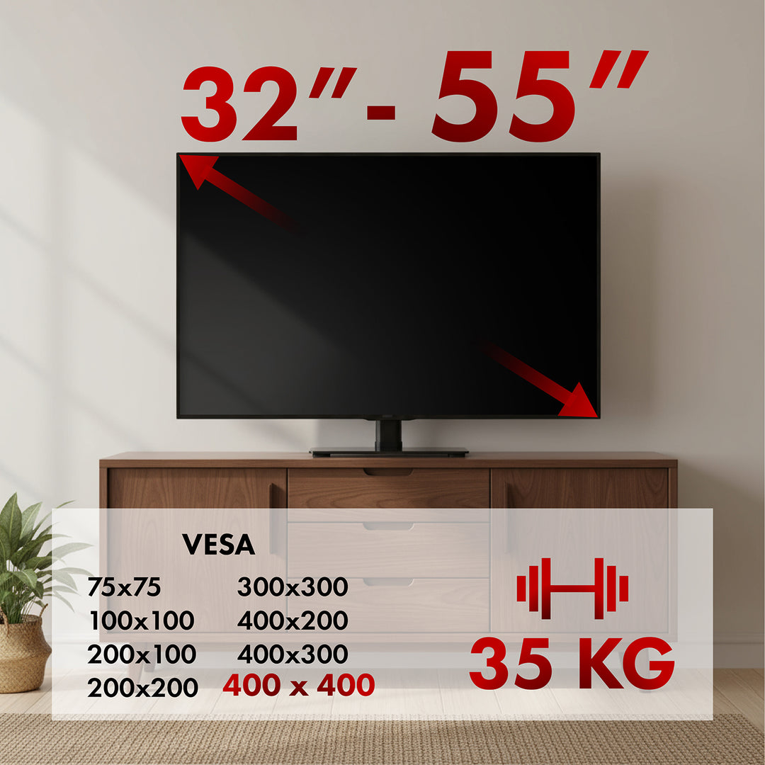 Universele TV-standaard Maclean, voor RTV-kast, standaard, max. 35 kg, rotatie 20 graden, voor TV 32-55", MC-132