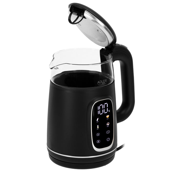 Adler - Waterkoker - Elektrische glas waterkoker 1.7L - Temperatuurregeling - LED-display, AD 1305 bs - Zwart en zilver