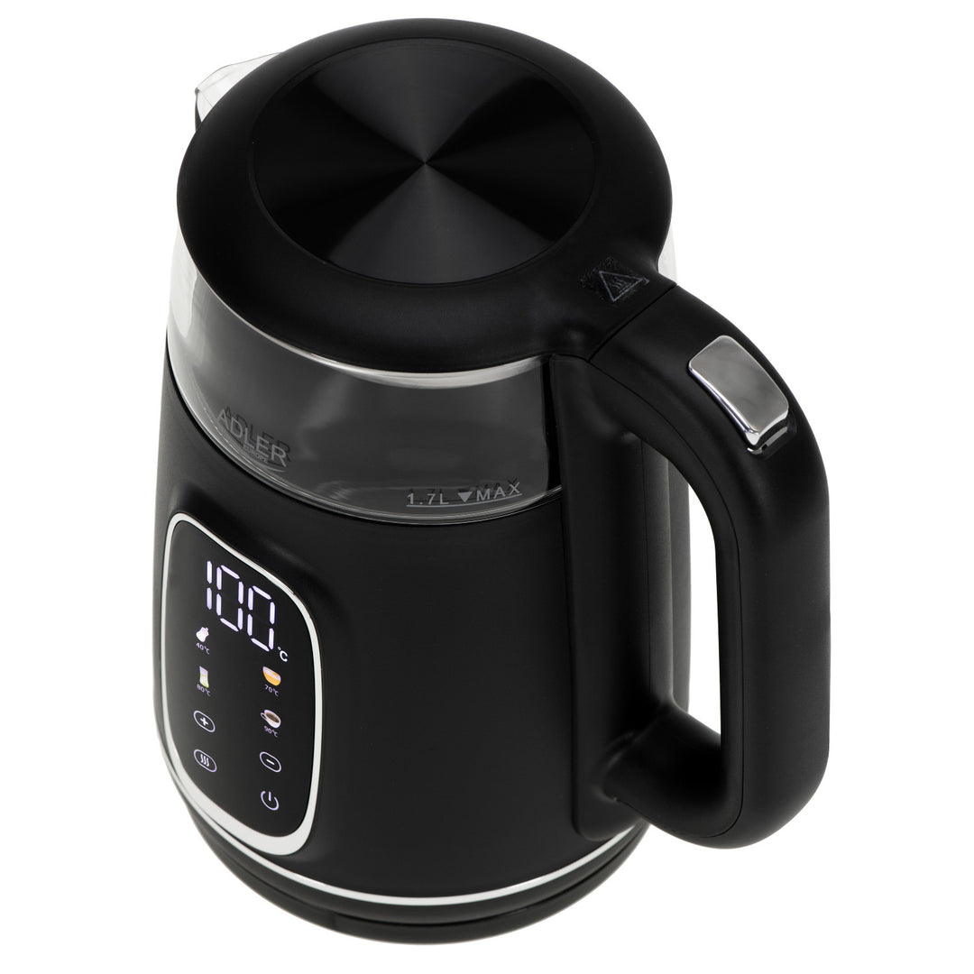 Adler - Waterkoker - Elektrische glas waterkoker 1.7L - Temperatuurregeling - LED-display, AD 1305 bs - Zwart en zilver