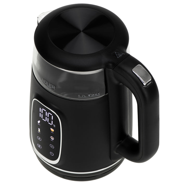 Adler - Waterkoker - Elektrische glas waterkoker 1.7L - Temperatuurregeling - LED-display, AD 1305 bs - Zwart en zilver