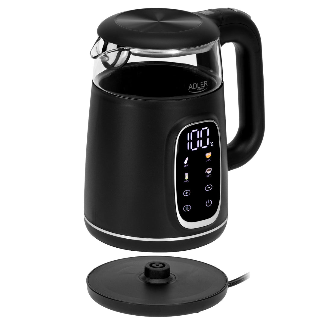Adler - Waterkoker - Elektrische glas waterkoker 1.7L - Temperatuurregeling - LED-display, AD 1305 bs - Zwart en zilver