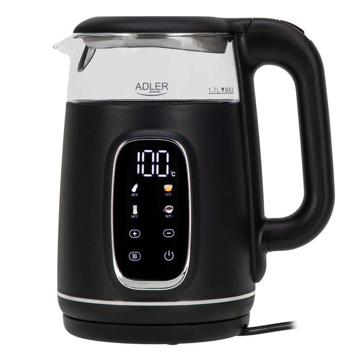 Adler - Waterkoker - Elektrische glas waterkoker 1.7L - Temperatuurregeling - LED-display, AD 1305 bs - Zwart en zilver