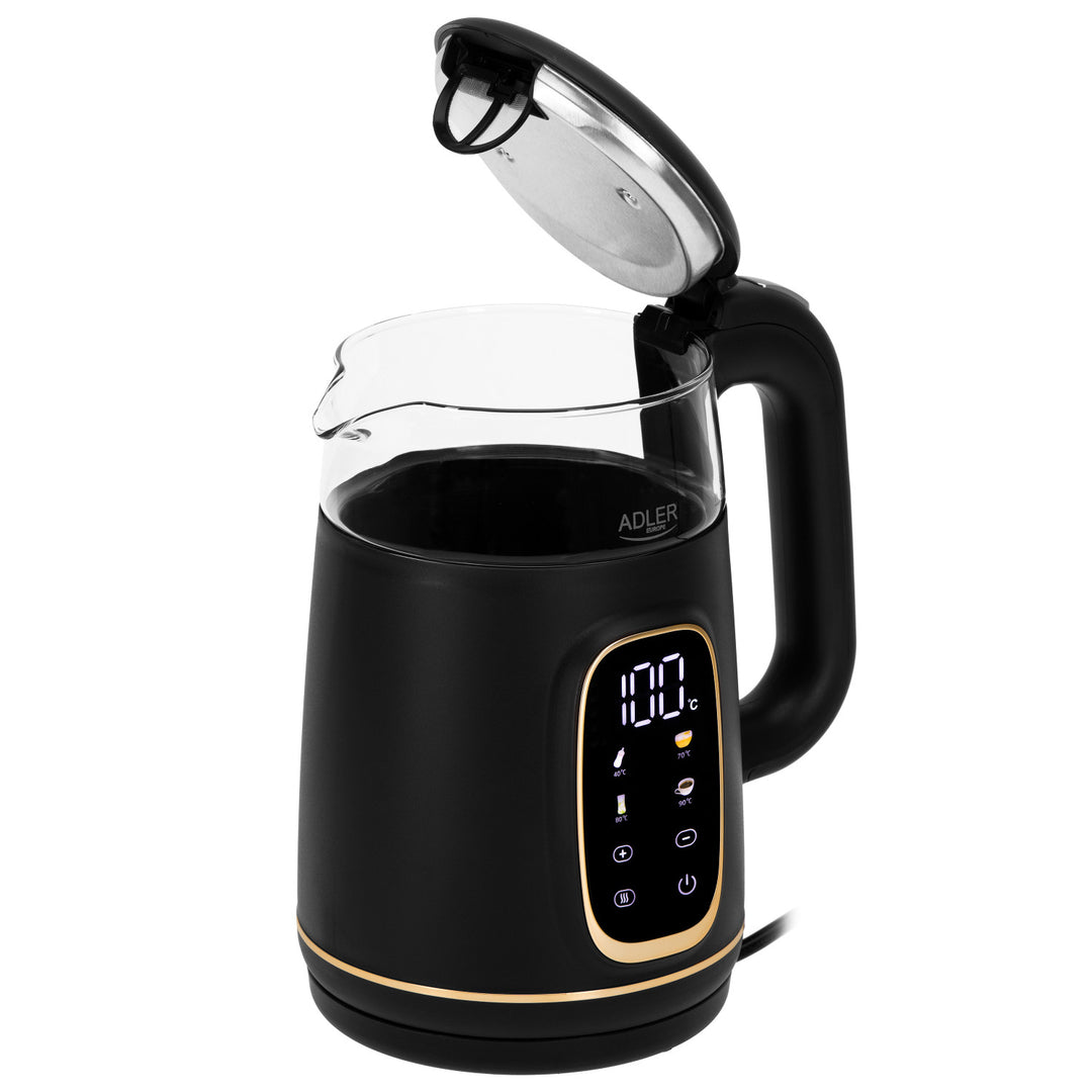 Adler elektrische glaskoker 1.7L, Zwart en goud, Temperatuurregeling, LED-display, AD 1305 bg
