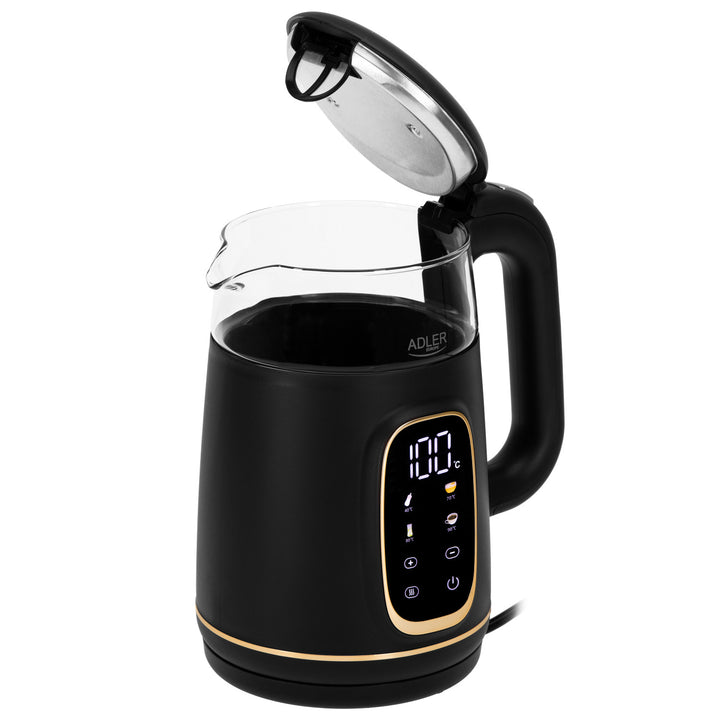 Adler elektrische glaskoker 1.7L, Zwart en goud, Temperatuurregeling, LED-display, AD 1305 bg