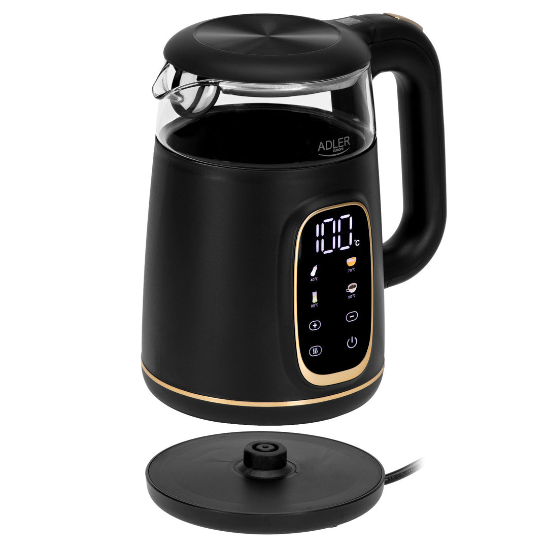 Adler elektrische glaskoker 1.7L, Zwart en goud, Temperatuurregeling, LED-display, AD 1305 bg
