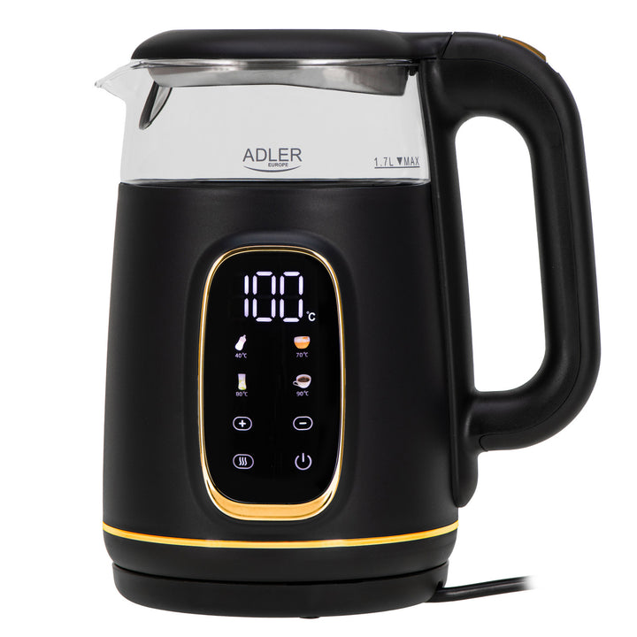 Adler elektrische glaskoker 1.7L, Zwart en goud, Temperatuurregeling, LED-display, AD 1305 bg