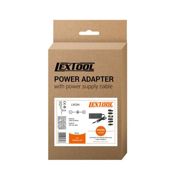 Lextool oplader voor scooters en elektrische voertuigen, 6 stekkers, 230V AC, 42V DC 2A, LXG94