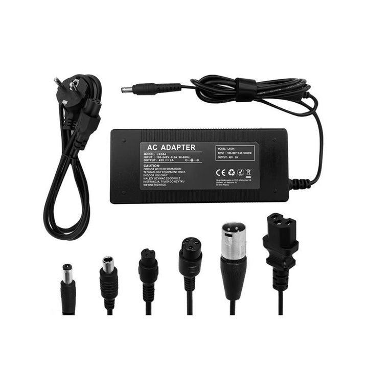 Lextool oplader voor scooters en elektrische voertuigen, 6 stekkers, 230V AC, 42V DC 2A, LXG94
