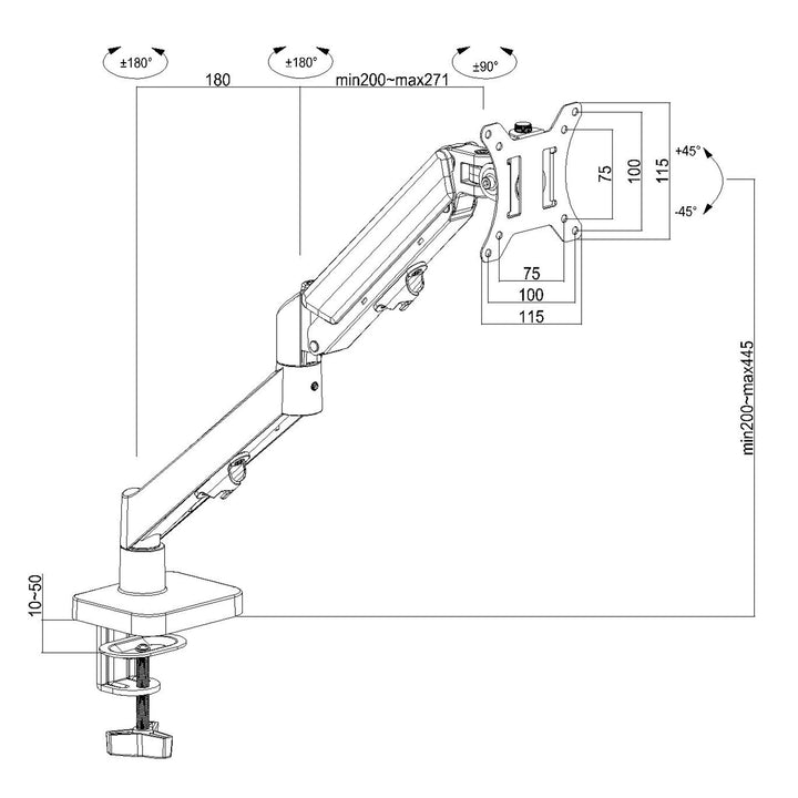 Maclean monitorsteun, gasveer, 17"-32", 2-10kg, zwart, MC-133