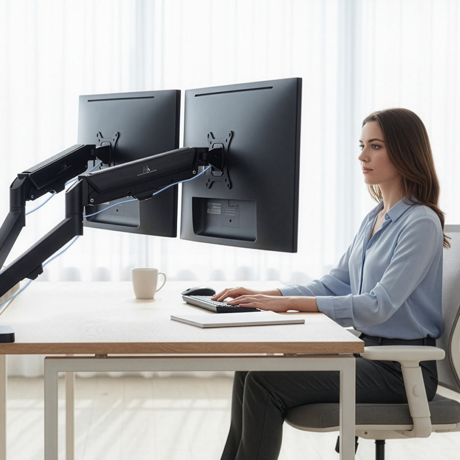 Bevestiging voor 2 Maclean monitoren, gasveer, 17"-32", 2-10kg, zwart, MC-134