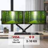 Bevestiging voor 2 Maclean monitoren, gasveer, 17"-32", 2-10kg, zwart, MC-134
