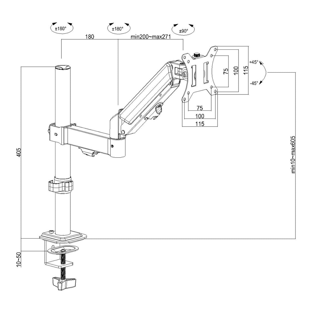 Maclean monitorsteun, gasveer, 17"-32", 2-10kg, zwart, MC-135