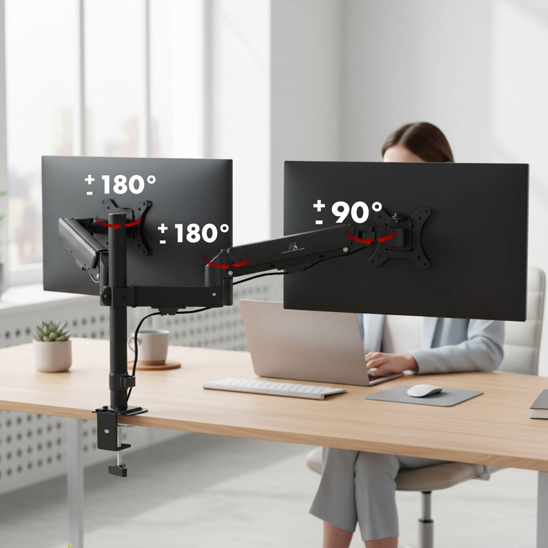 Bevestiging voor 2 Maclean monitoren, gasveer, 17"-32", 2-10kg, zwart, MC-136