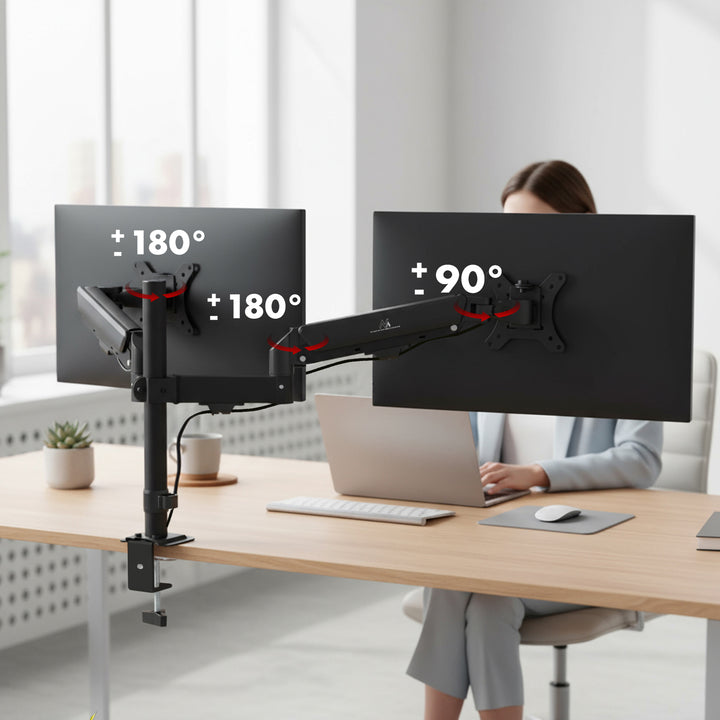 Bevestiging voor 2 Maclean monitoren, gasveer, 17"-32", 2-10kg, zwart, MC-136