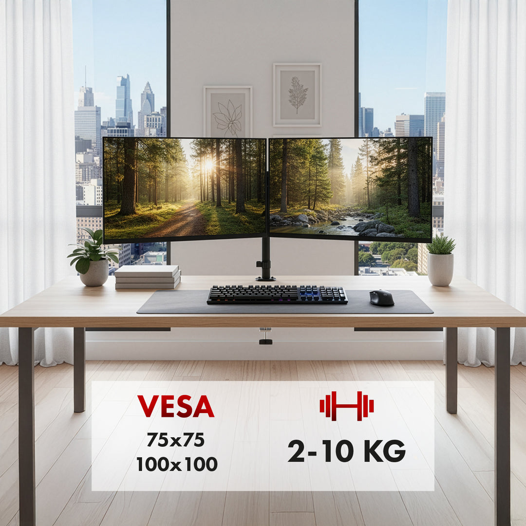 Bevestiging voor 2 Maclean monitoren, gasveer, 17"-32", 2-10kg, zwart, MC-136