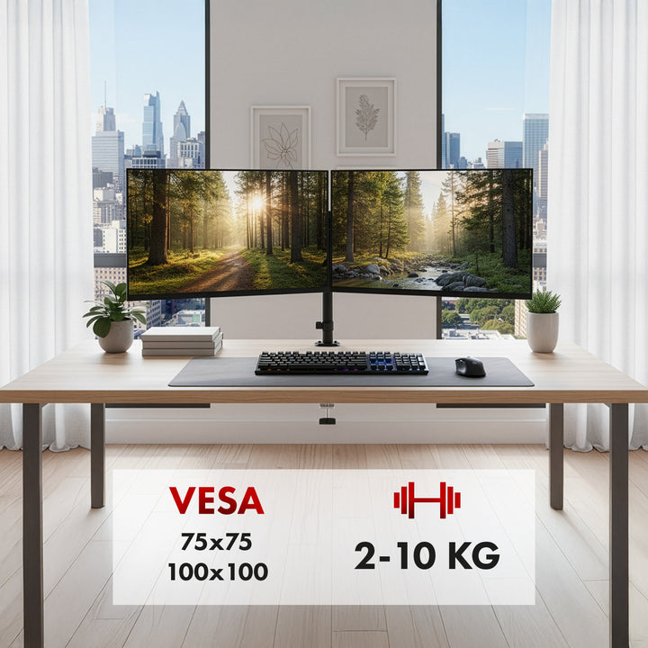 Bevestiging voor 2 Maclean monitoren, gasveer, 17"-32", 2-10kg, zwart, MC-136