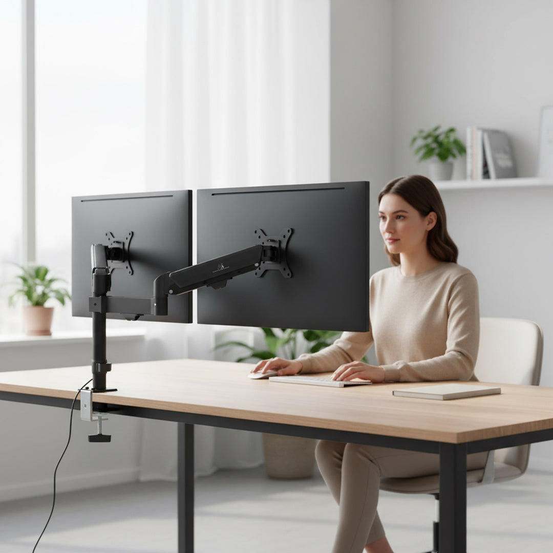 Bevestiging voor 2 Maclean monitoren, gasveer, 17"-32", 2-10kg, zwart, MC-136