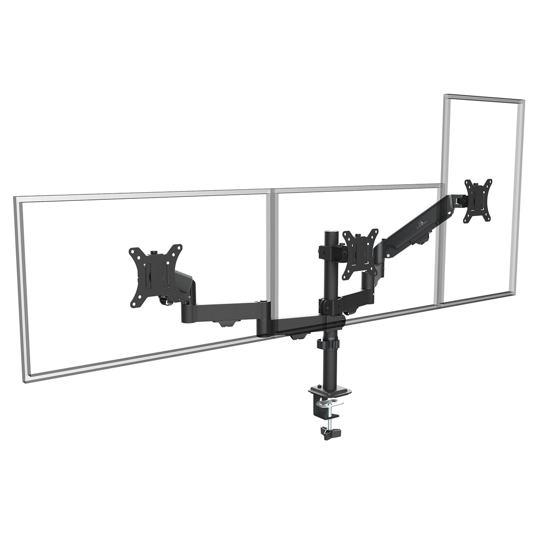 Steun voor 3 Maclean monitoren, gasveer, 17"-27", 2-8kg, zwart, MC-137