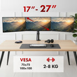 Steun voor 3 Maclean monitoren, gasveer, 17"-27", 2-8kg, zwart, MC-137