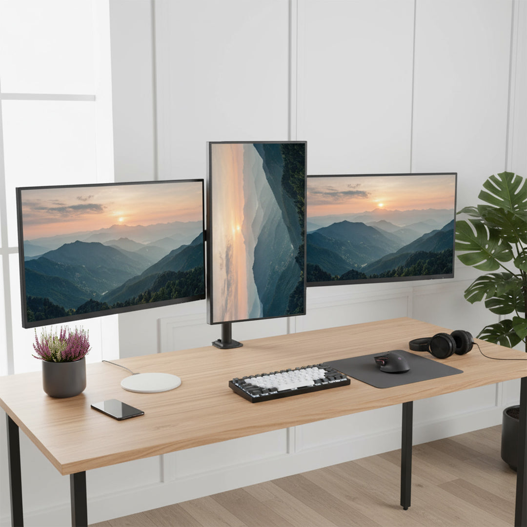 Steun voor 3 Maclean monitoren, gasveer, 17"-27", 2-8kg, zwart, MC-137