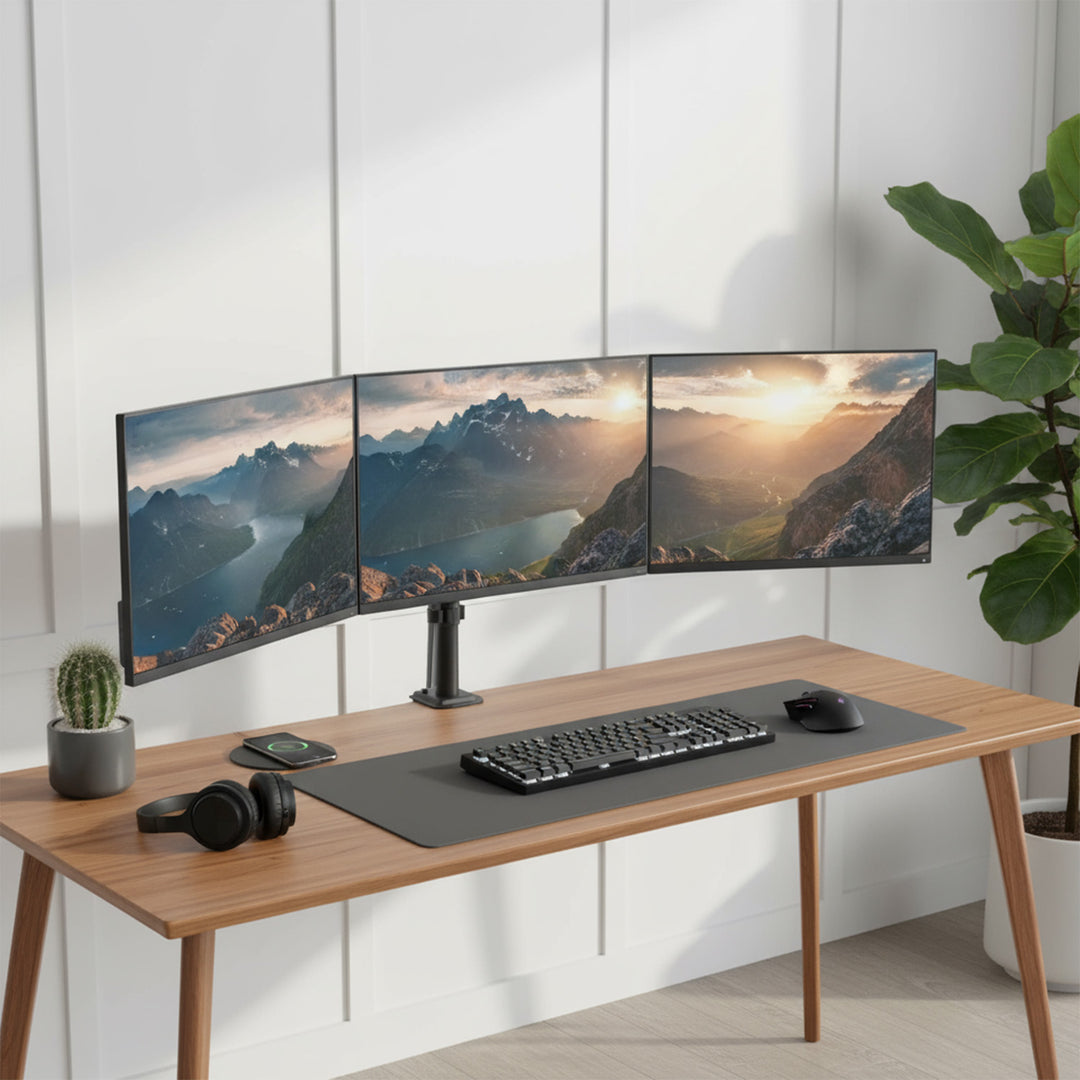 Steun voor 3 Maclean monitoren, gasveer, 17"-27", 2-8kg, zwart, MC-137