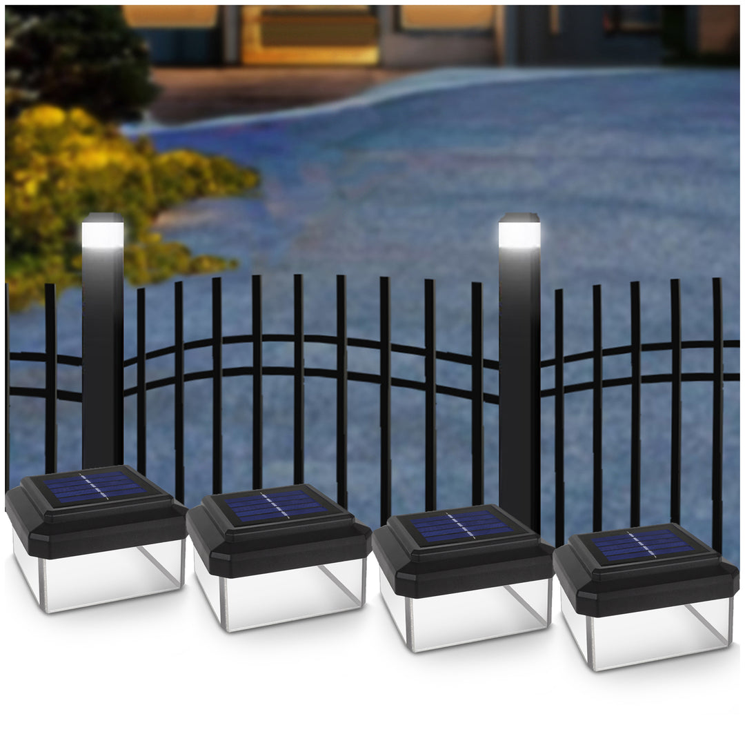 GreenBlue LED-paalverlichting op zonne-energie, 100x100mm, omhullende kap, GB128, 4 stuks