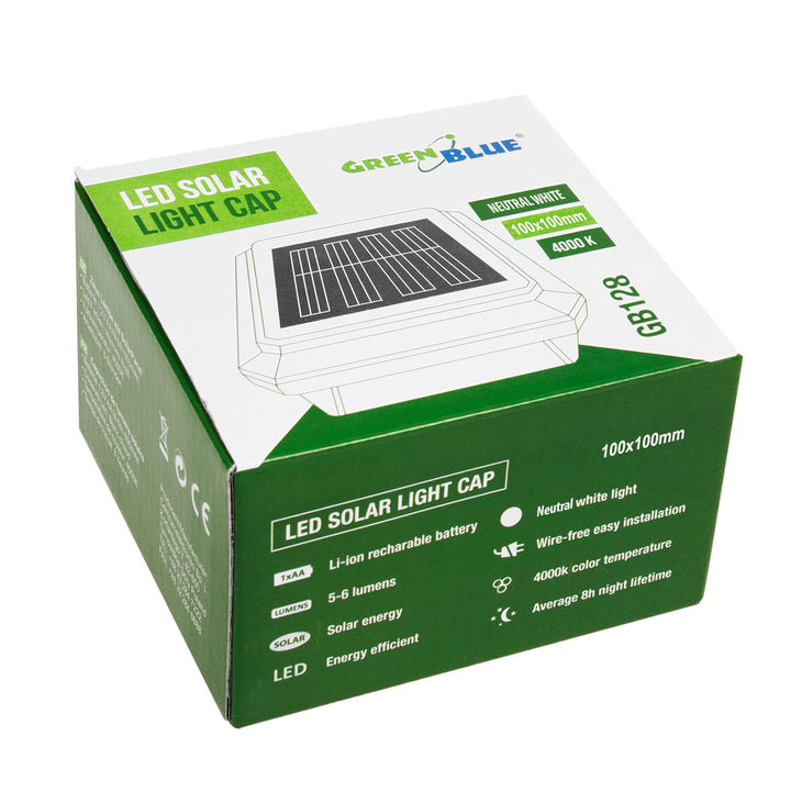 GreenBlue LED-paalverlichting op zonne-energie, 100x100mm, omhullende kap, GB128, 4 stuks
