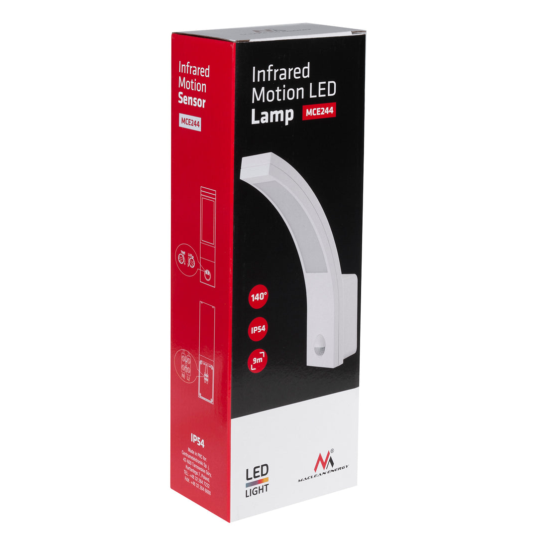 Maclean LED-bewegingssensorlamp, PIR-bewegingssensor, wit, 10W, IP54, 750lm, neutraal wit (4000K) MCE244 W
