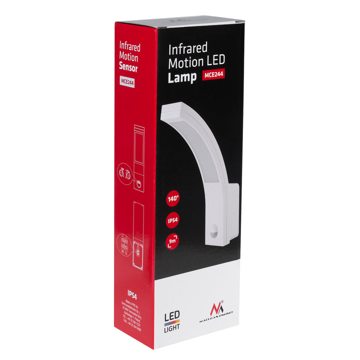 Maclean LED-bewegingssensorlamp, PIR-bewegingssensor, wit, 10W, IP54, 750lm, neutraal wit (4000K) MCE244 W