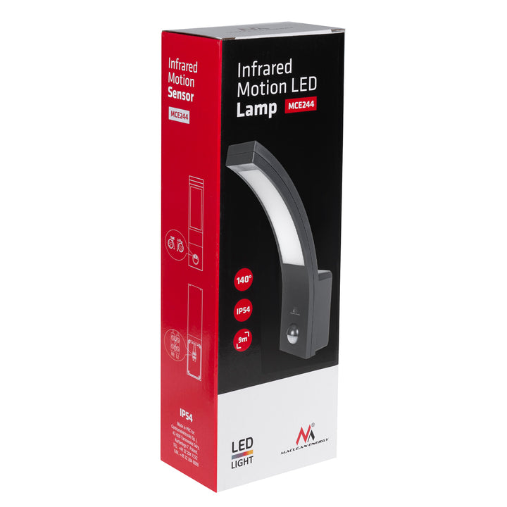 Maclean bewegingsmelder LED lamp, PIR sensor, zwart, 10W, IP54, 750lm, neutraal wit (4000K) MCE244 B, 2 stuks