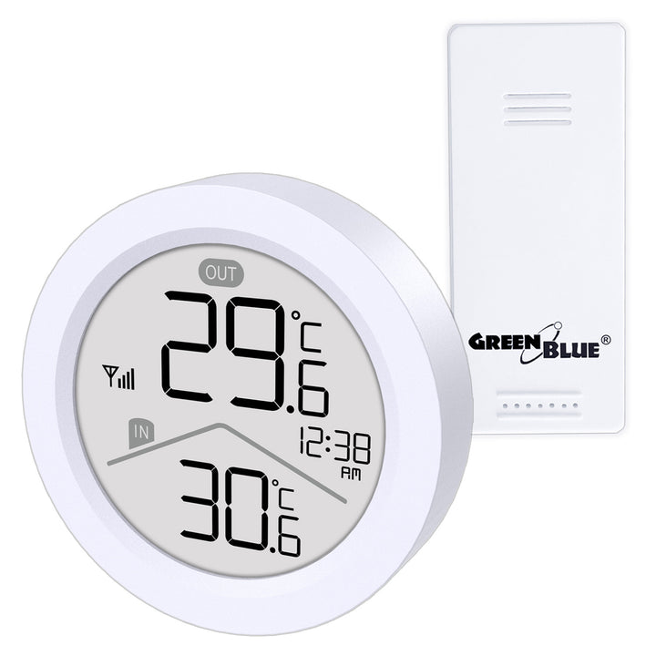 GreenBlue draadloze weerstation, temperatuur IN/OUT, klok, keuze uit °C / °F, bereik tot 60 m, GB162