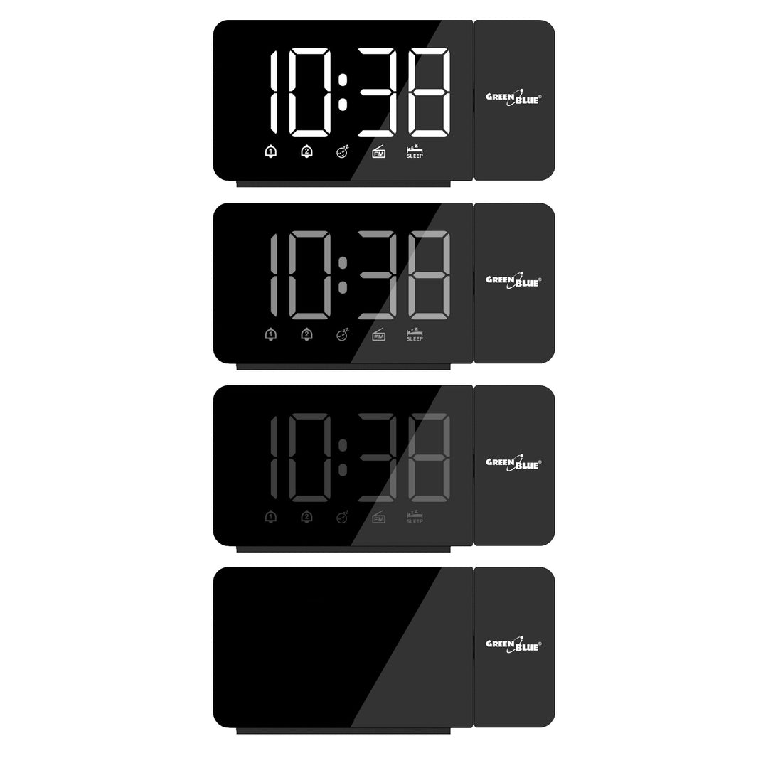 Digitale LED-wekkerradio met GreenBlue-projector, FM-radio, alarm, 12/24-uursklok, voeding USB 5V DC + CR2032, GB172