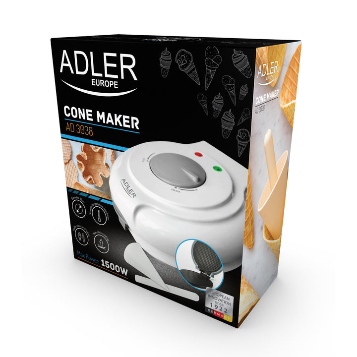 Adler wafelijzer, traploos instelbare temperatuur, 1500W, wit, AD 3038