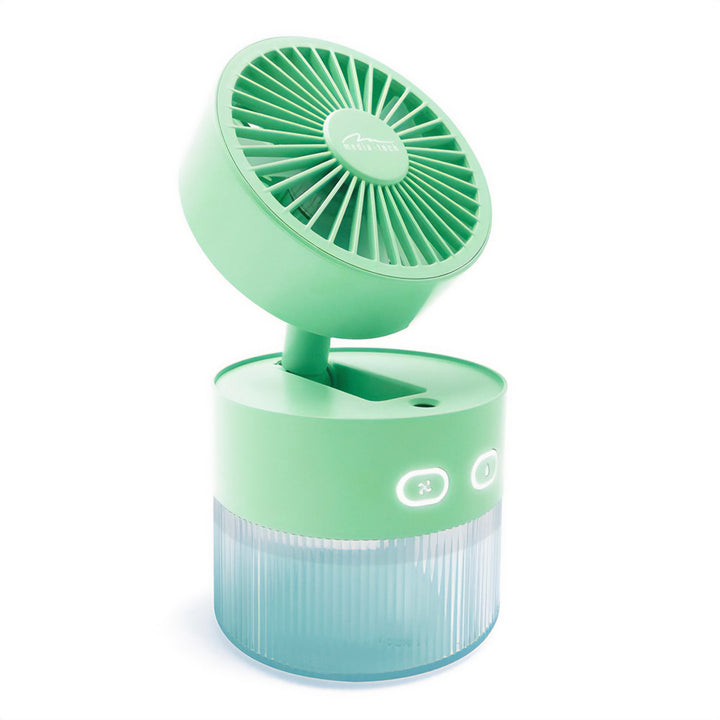Bureauventilator met luchtbevochtiging. Capaciteit 350ml. Nevel van 40ml/u. USB-C voeding.