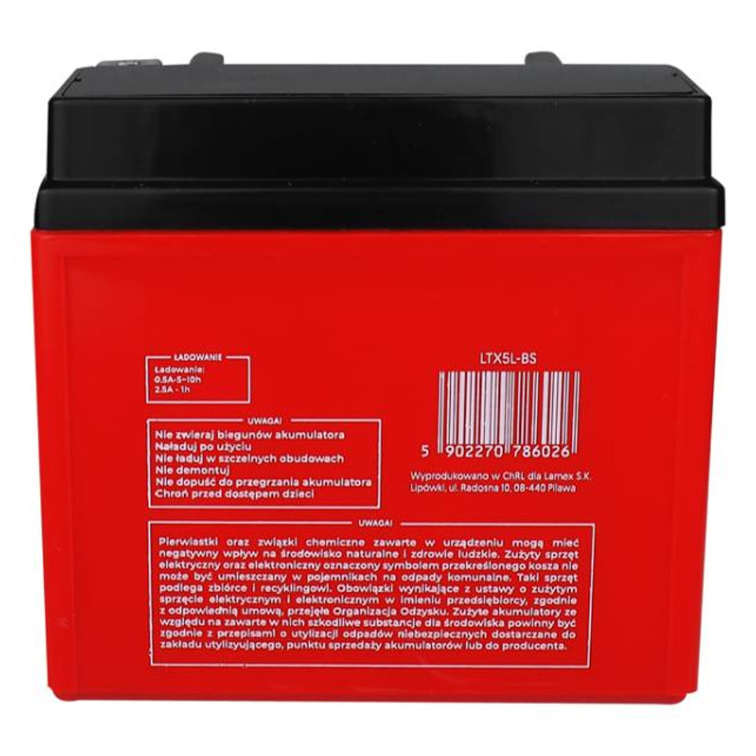 Lamex - Gel Acu - Gelbatterij - gel-motorfietsaccu - 12V, 5Ah, LTX5L-BS